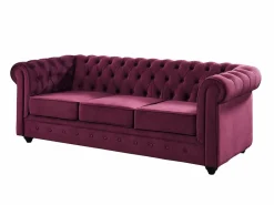 Vente-unique Conjunto Sofá Y Sillón|Sofás de 3 plazas, 2 plazas y sillón de terciopelo morado CHESTERFIELD