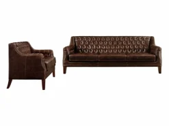 Vente-unique Conjunto Sofás|Sofás de 3+2 plazas piel envejecida COLBERT - Marrón