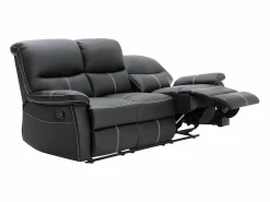Vente-unique Sofá Relax|Sofás de 3 plazas relax de piel sintética negra. 5 niveles de inclinación. CANBY