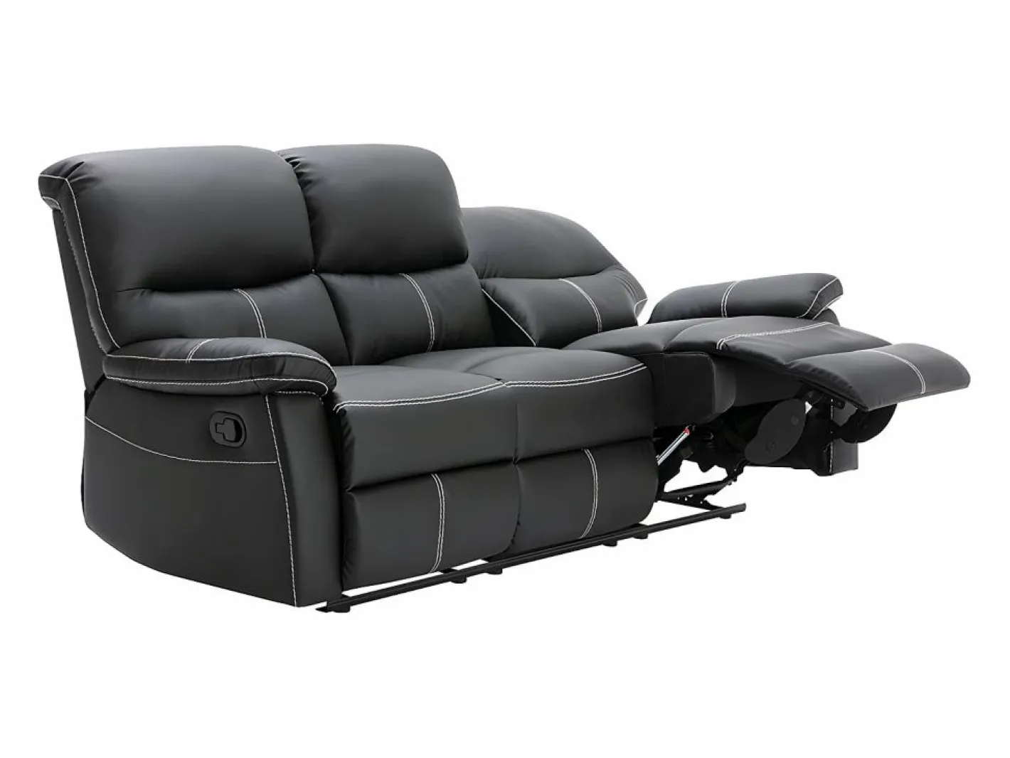 Vente-unique Sofá Relax|Sofás de 3 plazas relax de piel sintética negra. 5 niveles de inclinación. CANBY