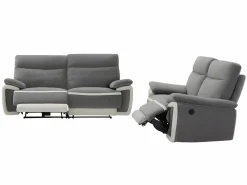 Sofás de 3 plazas y 2 plazas relax eléctrico de terciopelo con bandas crudo METTI^Vente-unique Clearance