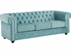 Vente-unique Conjunto Sofás|Sofás de 3 plazas y 2 plazas de terciopelo azul pastel CHESTERFIELD