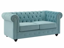 Vente-unique Conjunto Sofás|Sofás de 3 plazas y 2 plazas de terciopelo azul pastel CHESTERFIELD