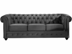 Vente-unique Sofás de 3 plazas y 2 plazas de terciopelo CHESTERFIELD Gris antracita Clearance