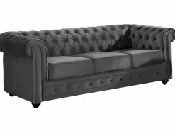 Vente-unique Sofás de 3 plazas y 2 plazas de terciopelo CHESTERFIELD Gris antracita Clearance