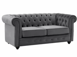 Vente-unique Sofás de 3 plazas y 2 plazas de terciopelo CHESTERFIELD Gris antracita Clearance