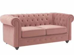 Vente-unique Sofás de 3 y 2 plazas de terciopelo rosa pastel CHESTERFIELD Rosa palo Discount