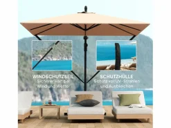 Sombrilla Cantilever Ø260cm, tejido de poliéster 180g/m², protección UV50+, color caqui, incluye base, manivela y funda (295x250x235cm)^ Outlet