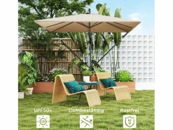 Sombrilla Cantilever Ø260cm, tejido de poliéster 180g/m², protección UV50+, color caqui, incluye base, manivela y funda (295x250x235cm)^ Outlet