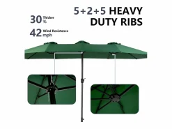 Sombrilla de doble cabeza (4,53 m x 2,67 m), sombrilla excéntrica, sistema de elevación con manivela, ideal para jardín o terraza, protección solar óptima Verde Online
