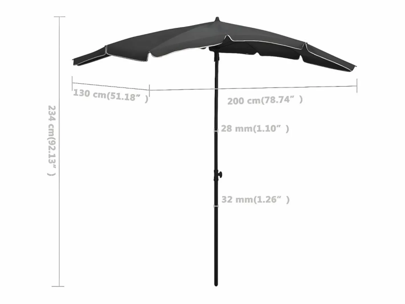 Clicnbuy Sombrilla|Sombrilla de jardín con palo 200x130 cm