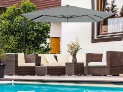 Habitat et jardin Sombrilla de jardín de aluminio voladiza "Sky 4" - 3 x 4 m - - Con funda Gris Online