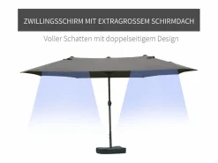 Sombrilla de jardín doble con manivela, acero, gris oscuro, 460 x 270 x 240 cm (dimensiones totales) New