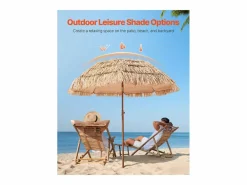 Sombrilla Hawaiana SucceBuy, 1,8 m, Sombrilla Exótica Inclinable con Techo de Paja PP, 8 Varillas Metálicas, para Playa, Terraza, Piscina, Jardín^ Online