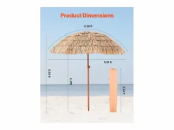 Sombrilla|Sombrilla Hawaiana SucceBuy, Sombrilla Exótica Inclinable de 2 m con Techo de Paja de Polipropileno y 8 Varillas Metálicas, para Playa, Patio, Piscina y Jardín