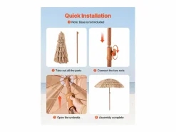 Sombrilla|Sombrilla Hawaiana SucceBuy, Sombrilla Exótica Inclinable de 2 m con Techo de Paja de Polipropileno y 8 Varillas Metálicas, para Playa, Patio, Piscina y Jardín