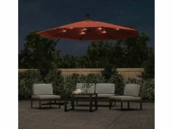 Sombrilla voladiza con luces LED y palo de acero terracota ES356974 Naranja Discount