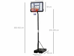 Homcom Cesta De Baloncesto|Soporte de baloncesto negro 90x165x352 cm