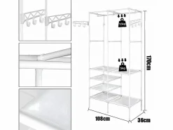 DripeX Mueble Perchero|Soporte de comidas de metal 4 en 1, con 6 estantes, 2 varillas y ganchos, 108x36x170cm