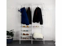 DripeX Mueble Perchero|Soporte de comidas de metal 4 en 1, con 6 estantes, 2 varillas y ganchos, 108x36x170cm