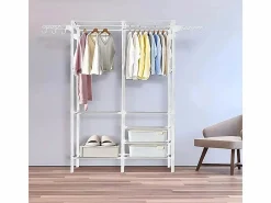 DripeX Mueble Perchero|Soporte de comidas de metal 4 en 1, con 6 estantes, 2 varillas y ganchos, 108x36x170cm