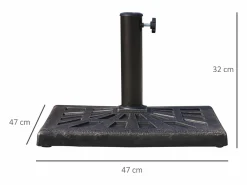 Soporte de sombrilla de resina, 15 kg, con tornillos ajustables, para postes de Ø38/48 mm, negro (47x47x32 cm)^