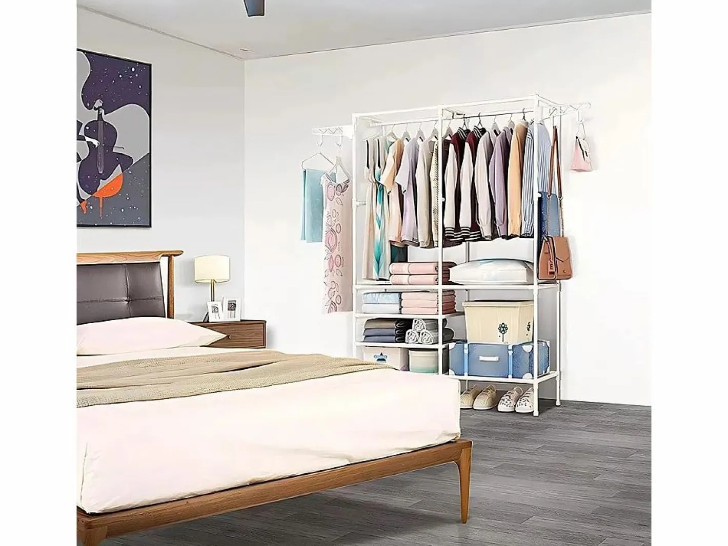 Soporte moderno de la barra doble con ganchos, ropa, ropa de vestuario, guardarropa 108x36x170cm -^DripeX New