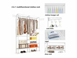 Soporte moderno de la barra doble con ganchos, ropa, ropa de vestuario, guardarropa 108x36x170cm -^DripeX New