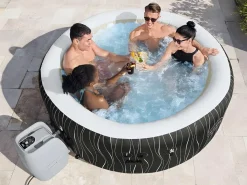 Bestway Spa Hinchable Lay-Z-Spa Holywood 196x66 cm para 6 Personas con Airjet, Luz LED, Cobertor, Almohadas y Mando a Distancia Blanco Best