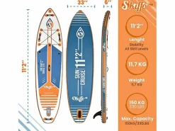 SKIFFO Stand Up Paddle Hinchable Sun Cruise 11'2 340x84x15cm (11'2 "x33 "x6") - Dropstitch Doble Capa Fundida Pack Completo Azul New