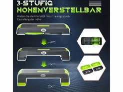 Aparato De Musculación|Stepper aeróbico regulable en 3 alturas, plástico resistente, /verde, hasta 150 kg (78x28x20 cm)