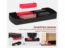 Stepper regulable para aeróbic, con 3 alturas, plástico, rojo (80x31x20 cm)^ Hot