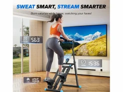 MERACH Aparato De Musculación|Stepper vertical , LCD, 3 niveles de resistencia ajustables, altura ajustable, plegable, estable, para uso doméstico, máx 150 kg,