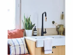 Essebagno Style Grifo mezclador de fregadero con ducha extraíble mate y oro rosa Negro Outlet