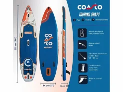COASTO SUP hinchable Paddle Touring Nautilus 355x86x15cm (11'8x34 x6) Dropstitch Double Layer Fusion Full Pack - Collection 2021 Azul Outlet