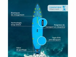 SUP Paddle Hinchable Blue Pike 11'6 Pack completo + Asiento + Pala 2en1 Dropstitch Max 150 kg - 350x84x15cm^WATTSUP