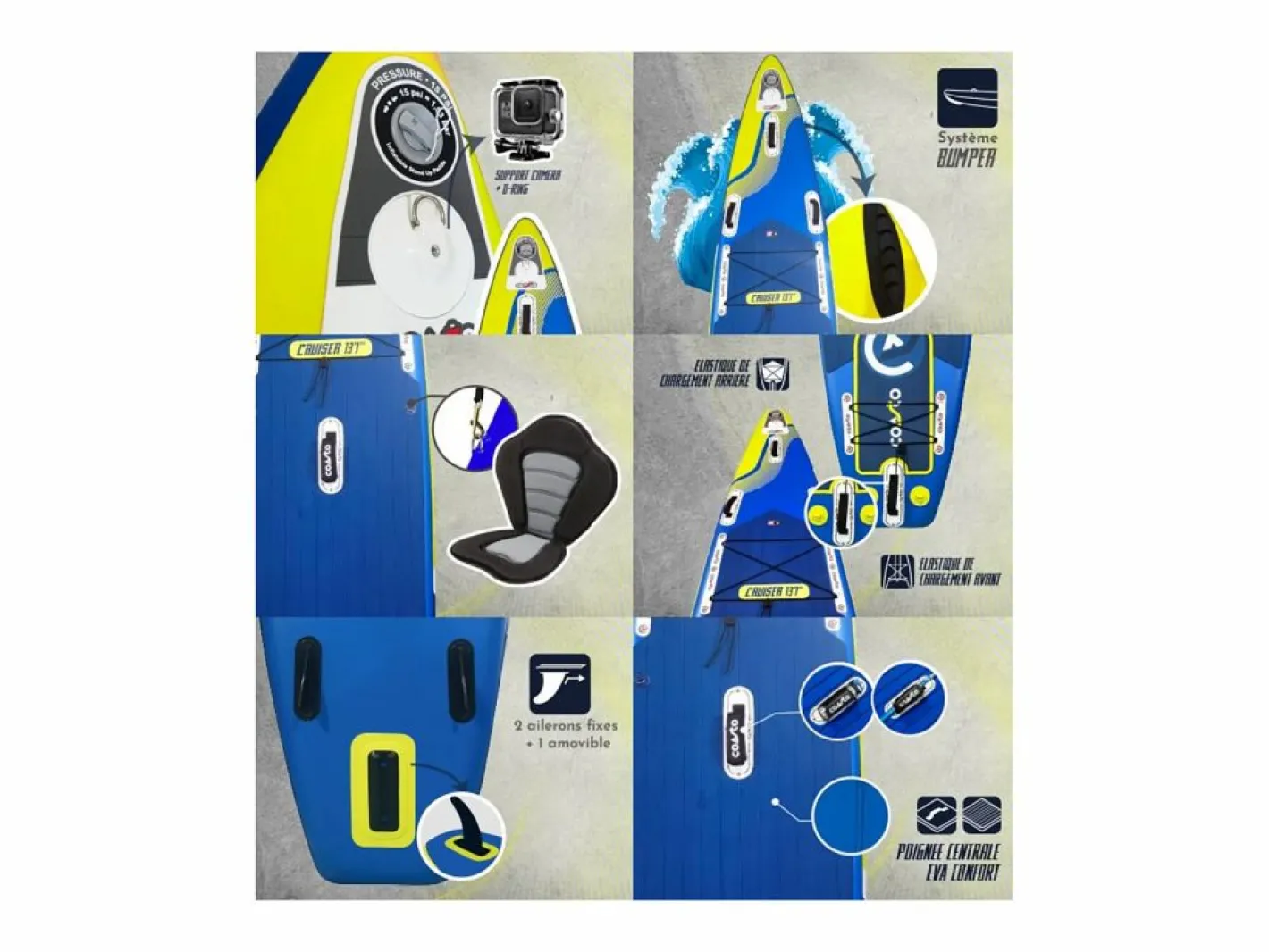 COASTO Deportes Náuticos|SUP Paddle Inflable Cruiser 13'1 - 398x78x15cm Dropstitch Doble Capa Fundido Pack Paddle Leash Bomba Bolsa de Transporte - Collection 2021