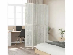 Biombo|Tabique divisorio de 4 paneles en madera maciza de paulownia blanca