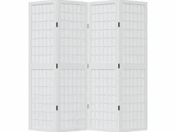 Biombo|Tabique divisorio de 4 paneles en madera maciza de paulownia blanca