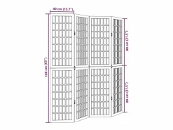 Biombo|Tabique divisorio de 4 paneles en madera maciza de paulownia blanca