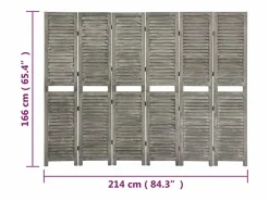Biombo|Tabique divisorio de 6 paneles 214x166 cm Madera maciza