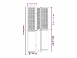 Biombo|Tabique divisorio de 3 paneles en marrón oscuro fabricado en paulownia maciza