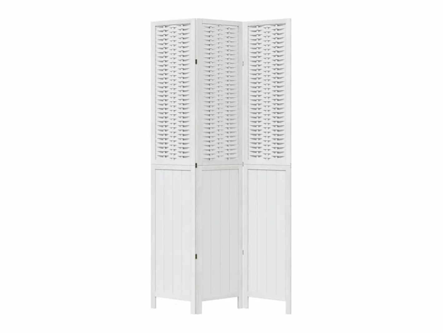 Biombo|Tabique divisorio de 3 paneles en madera maciza de paulownia blanca