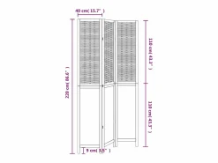 Biombo|Tabique divisorio de 3 paneles en madera maciza de paulownia blanca