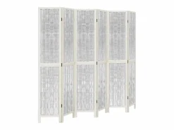 Biombo|Tabique divisorio de 6 paneles en madera maciza de paulownia blanca