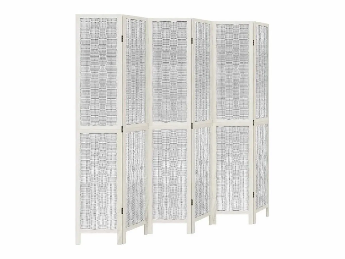 Biombo|Tabique divisorio de 6 paneles en madera maciza de paulownia blanca