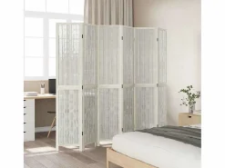 Biombo|Tabique divisorio de 6 paneles en madera maciza de paulownia blanca
