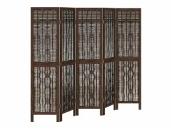 Tabique divisorio de 5 paneles en marrón oscuro fabricado en paulownia maciza Marru00f3n Discount