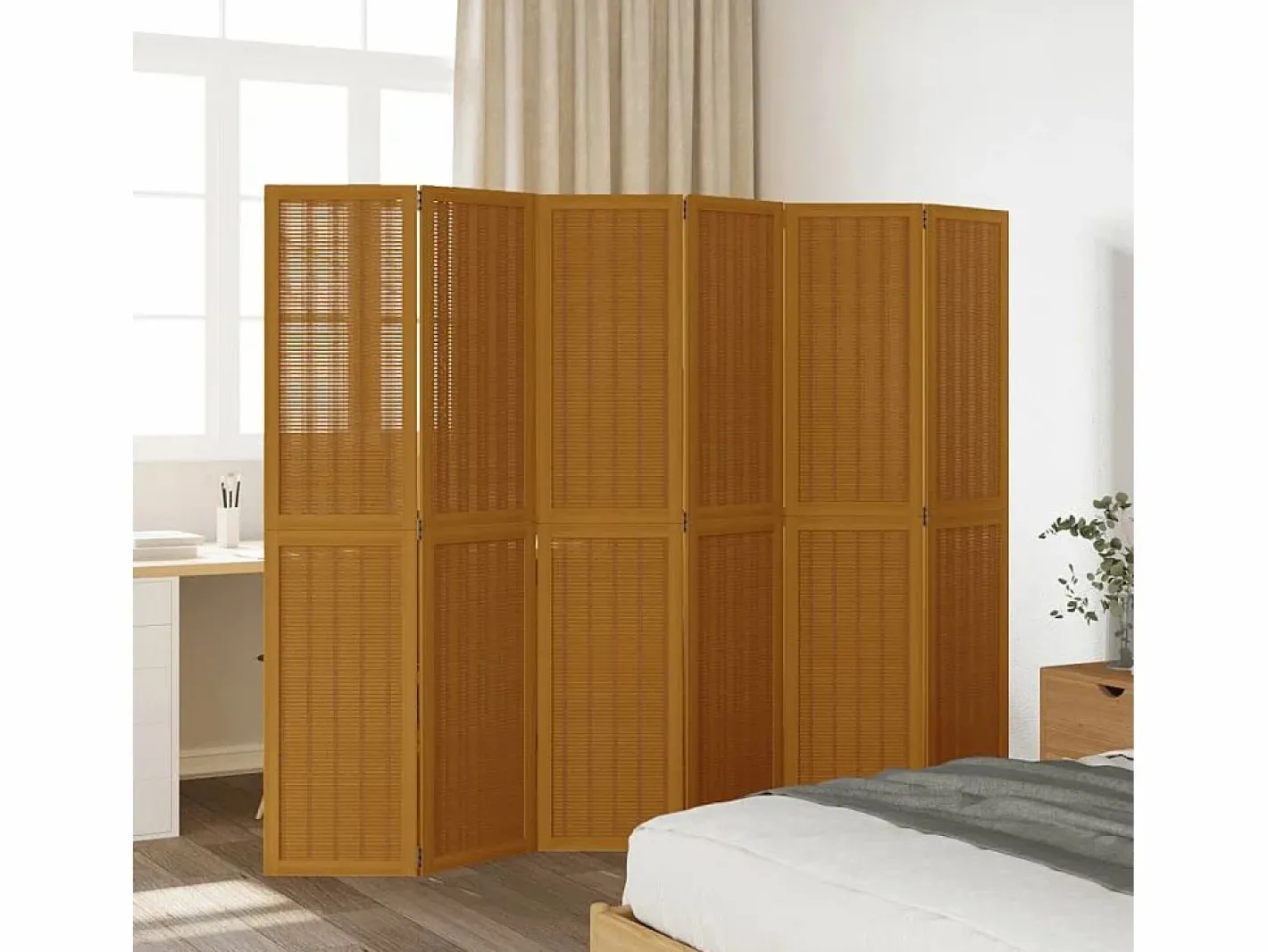 Tabique divisorio de 6 paneles en madera maciza de paulownia marrón^ New