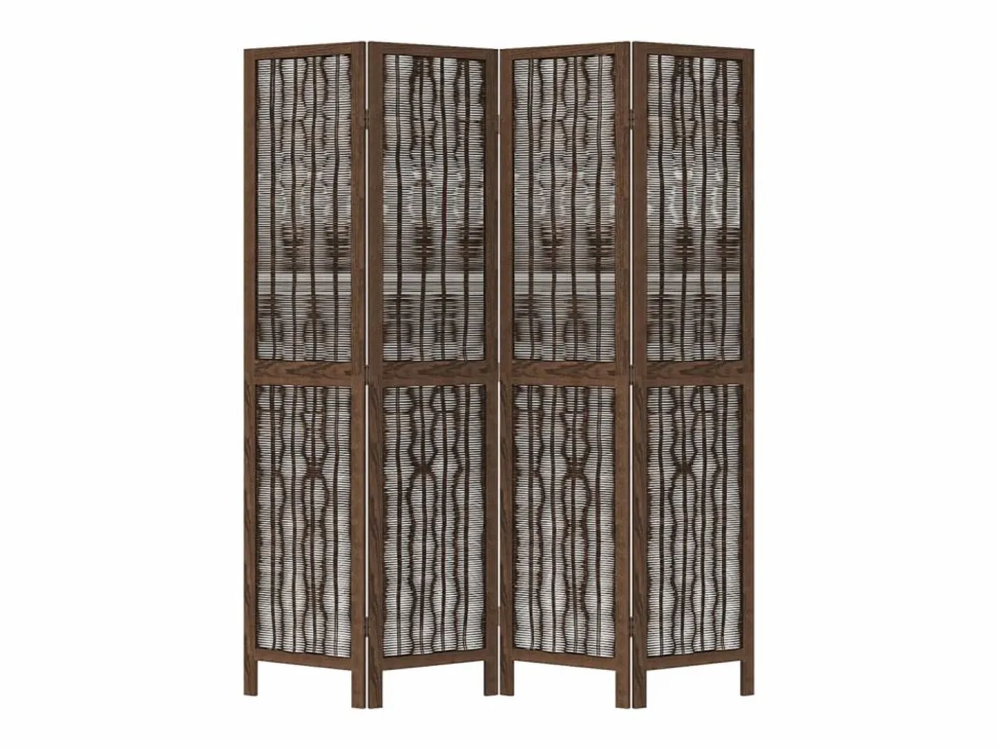 Biombo|Tabique divisorio de 4 paneles de paulownia maciza en color marrón oscuro